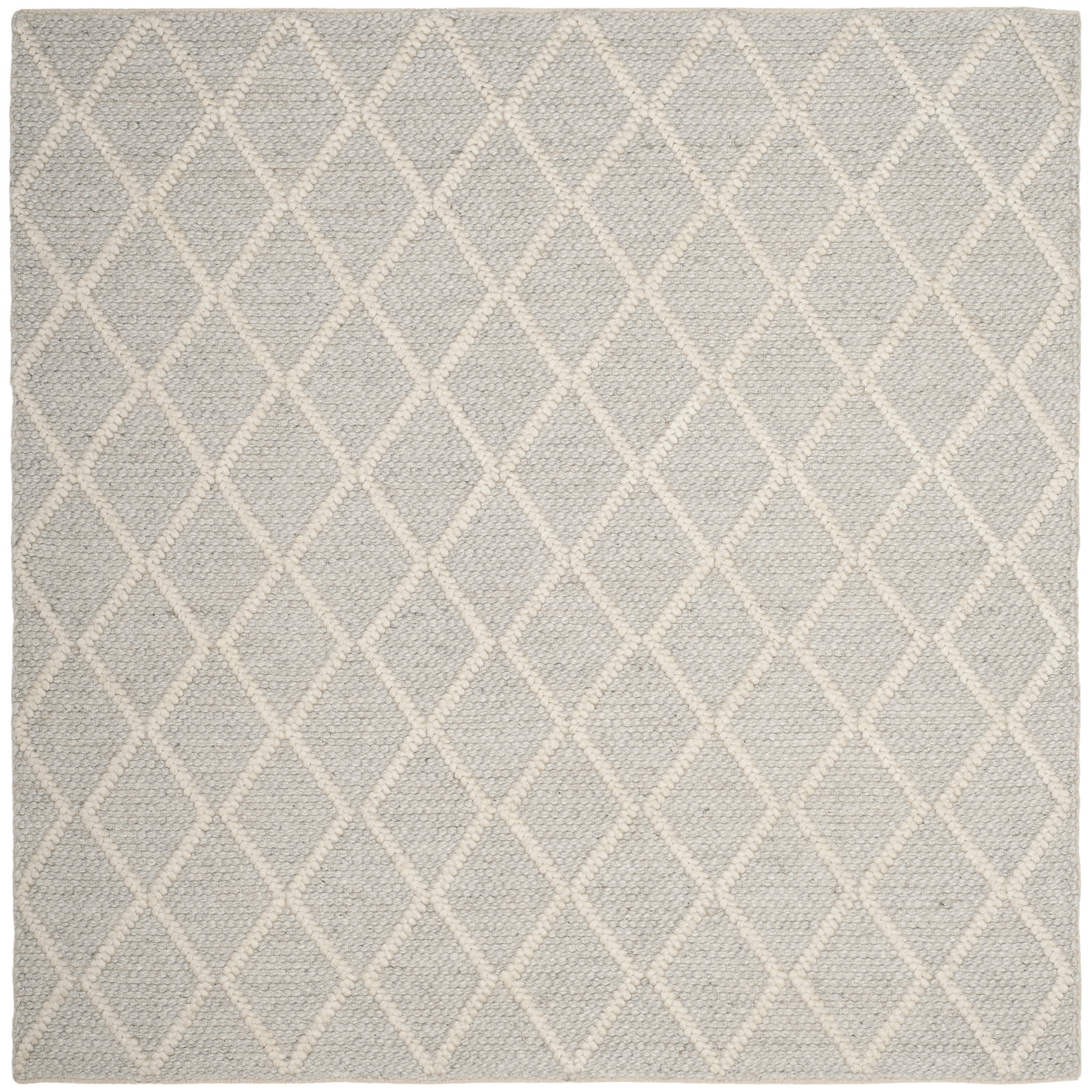 Russo Silver Ivory Flatweave Geometric Rug, Square 8'