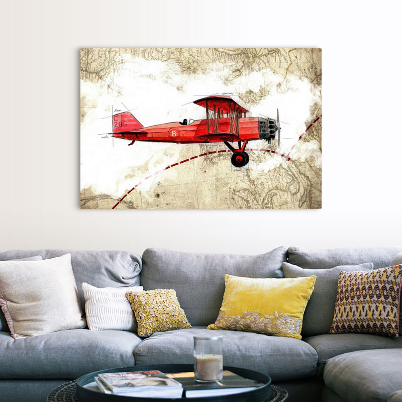 Biplane 3 - Impression sur toile, Toile tendue, H 40 po x l 60 po x P 1,25 po
