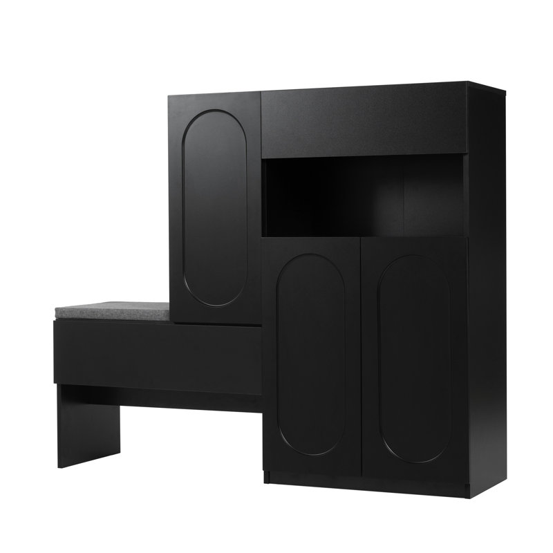 Elegant 2-In-1 Shoe Cabinets With Soft Cushion, Black