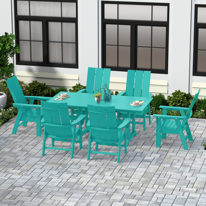 Joubert 6 - Person Patio Dining Set with Rectangular Table, Turquoise