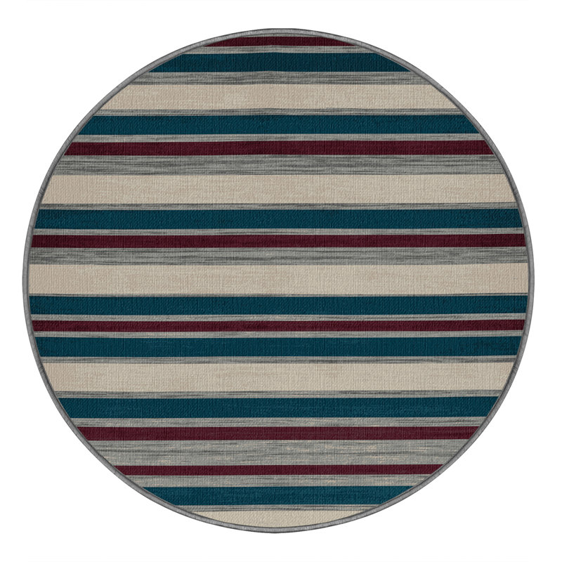Washable Sapphire Light Gray Striped Area Rug, Rectangle 6' x 9'