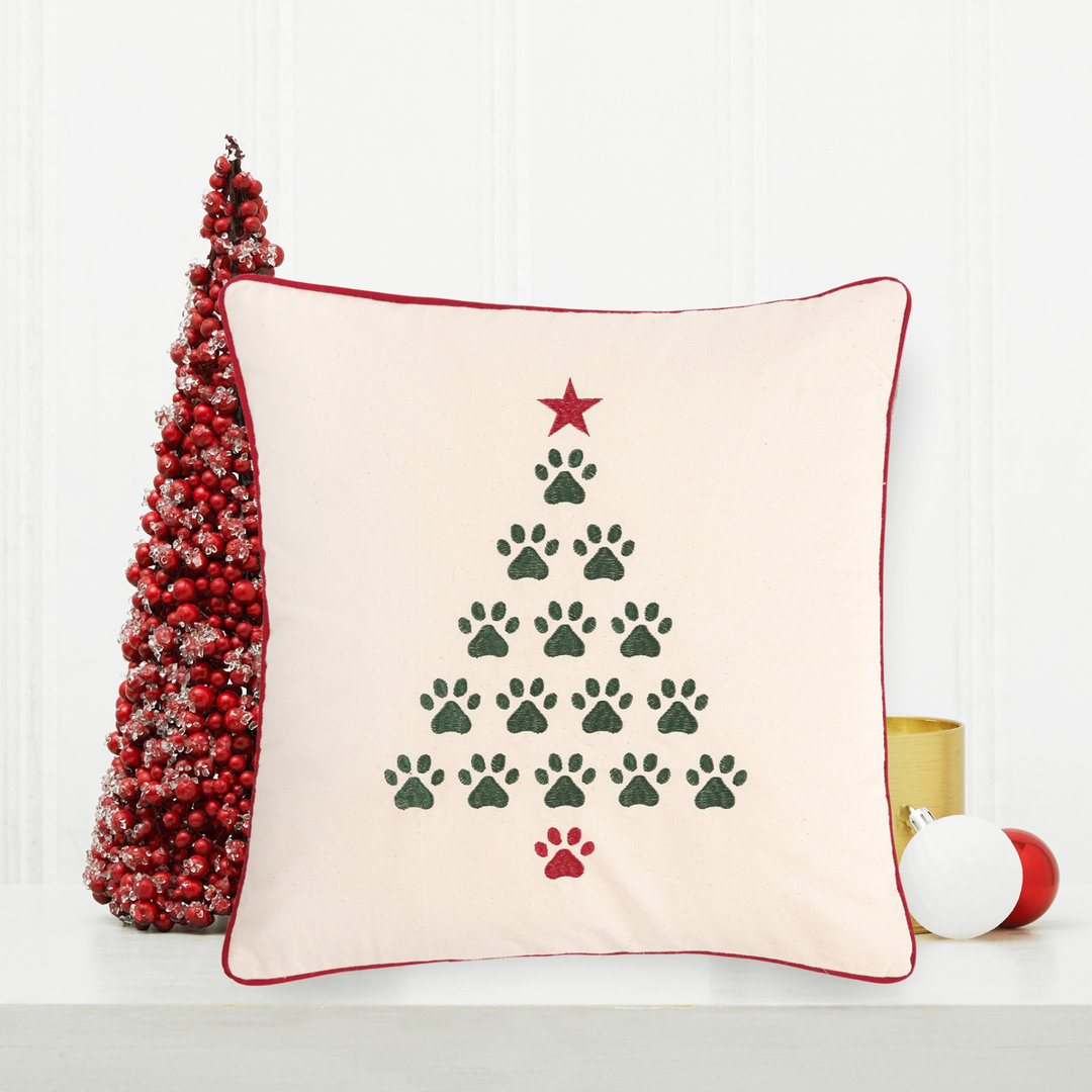 Pet Holiday Christmas Tree Paws Embroidered Throw Pillow C&F Home