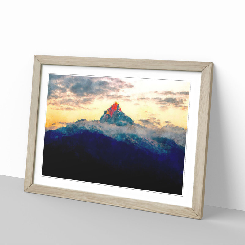 Peak Of Fishtail Mountain - Single Picture Frame Print on MDF, 45cm H x 63cm W x 2cm D, Oak