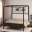 Lit plateforme à baldaquin en bois avec tête de lit tapissier-1840357828-1840357827