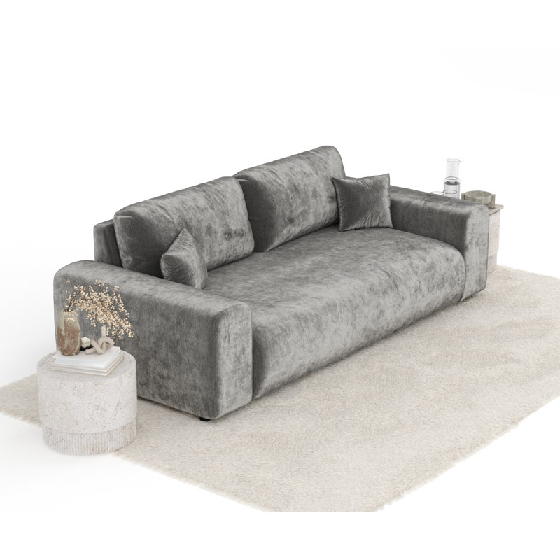 Three-seater square arm sofa, Dark Beige Chenille