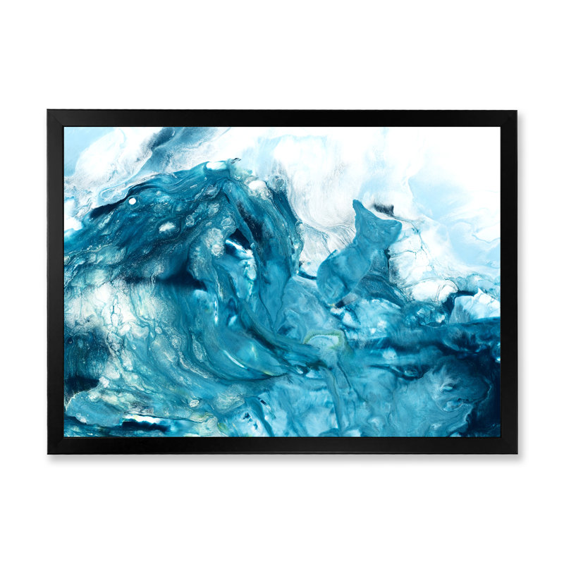 Art turquoise liquide - peinture sur toile, H 24 po x l 32 po, Toile avec cadre de coin noir fermé