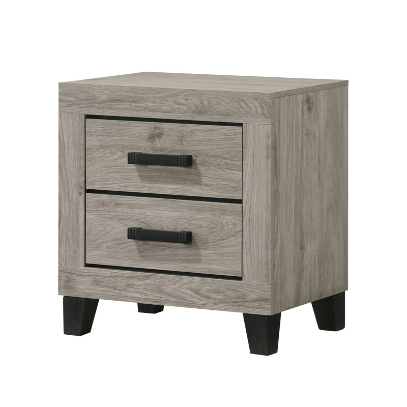 Transitional Queen Bed with Chevron Pattern Headboard and 2 Nightstands in Light Grey Finish, Queen