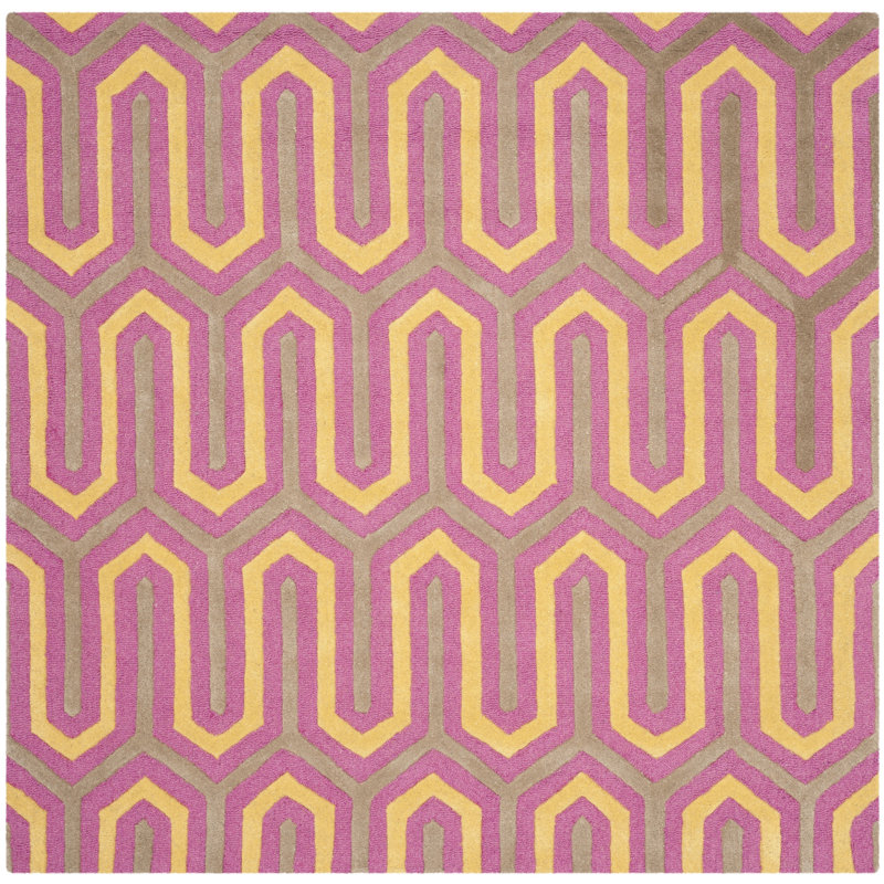 Deedgra Hand Tufted Wool Geometric Rug, Square 6'