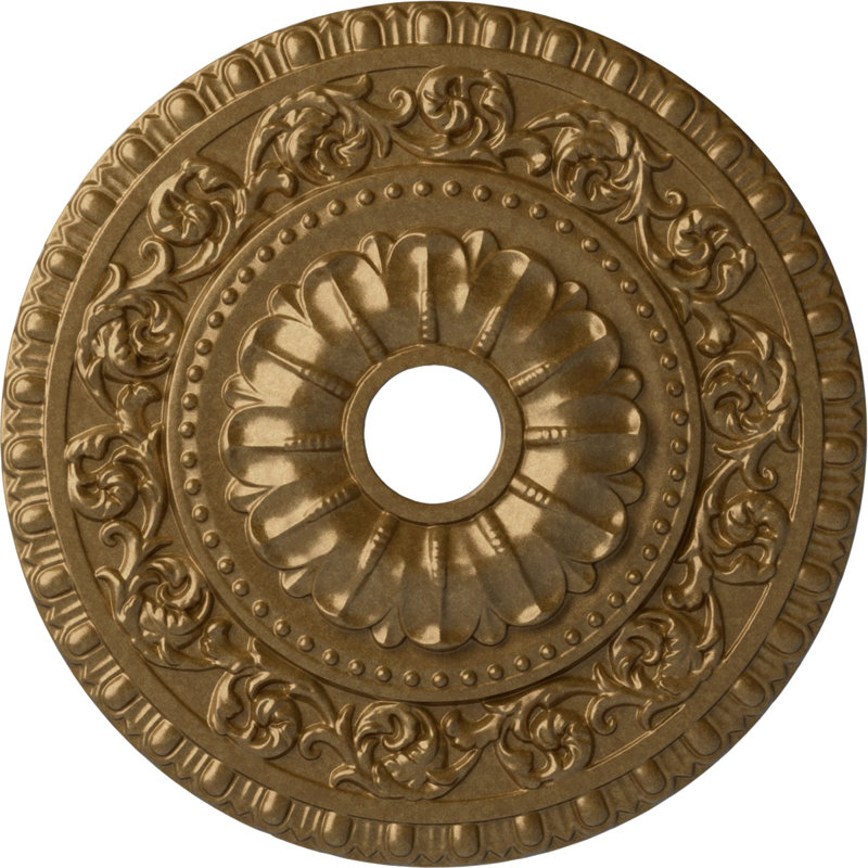 Endurathane Vaduz Ceiling Medallion, 23 1/2"OD x 3 1/2"ID x 2 1/8"P (Fits Canopies up to 3 1/2"), Hand-Painted Pale Gold Finish