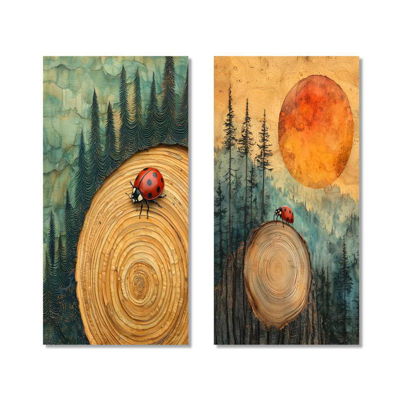 «Ladybug at the Forest on Slide II», ensemble de 2 reproductions d'art mural en métal, 40" H x 40" W