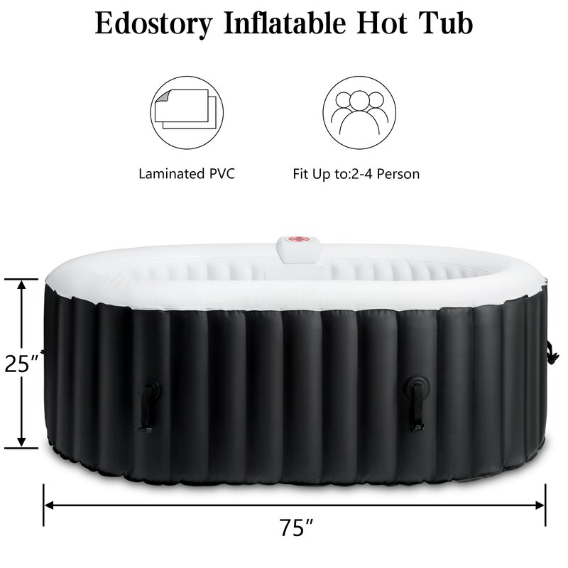 EDOSTORY 110 Volt 2 - Person 90 - Jet Oval Inflatable Hot Tub in Black ...