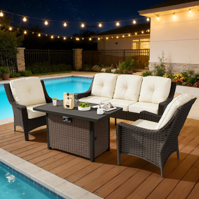Ensemble de conversation 4 pièces pour patio d'extérieur moderne en osier 4 pièces 50 000 BTU 43 po et certification CSA