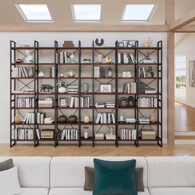Bibliothèque Verendrye, Bois de noyer foncé, H 99,6 po x l 142 po x P 12,5 po