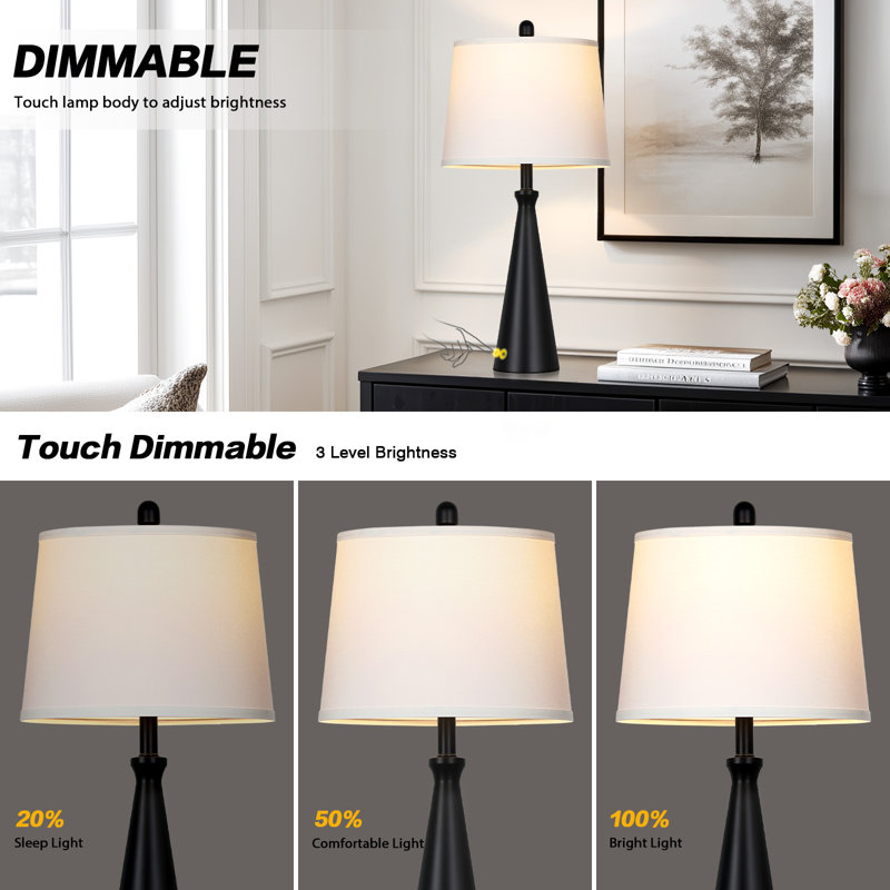 27.5" Modern Touch Control Table Lamp With Usb & Type-c Ports, 3-way Dimmable Lighting