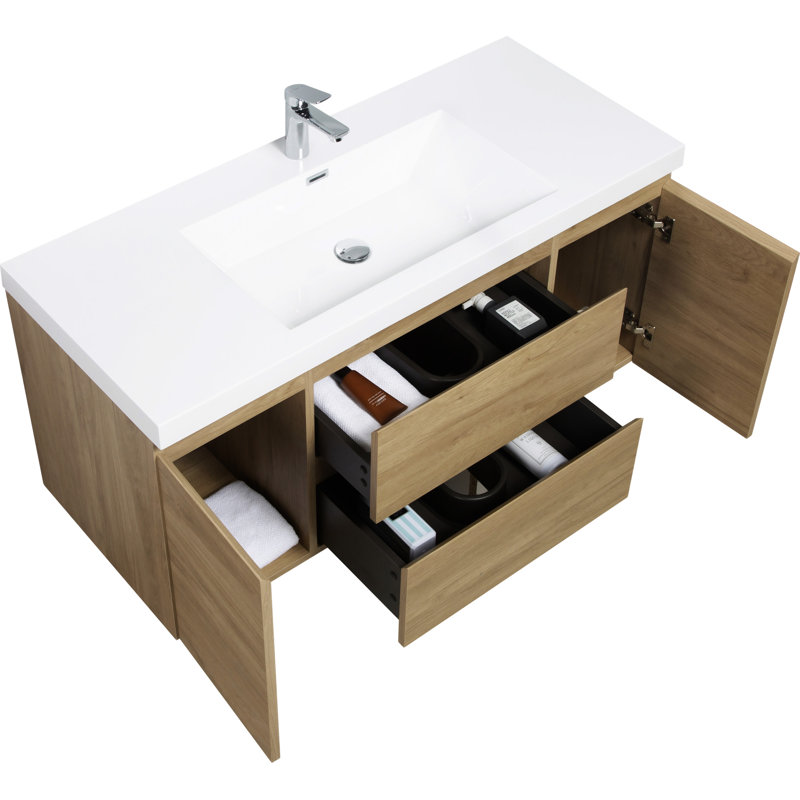48" Floating Bathroom Vanity With Sink, Chêne
