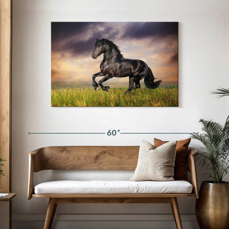 Cheval frison galopant Brampt, H 30 po x l 45 po