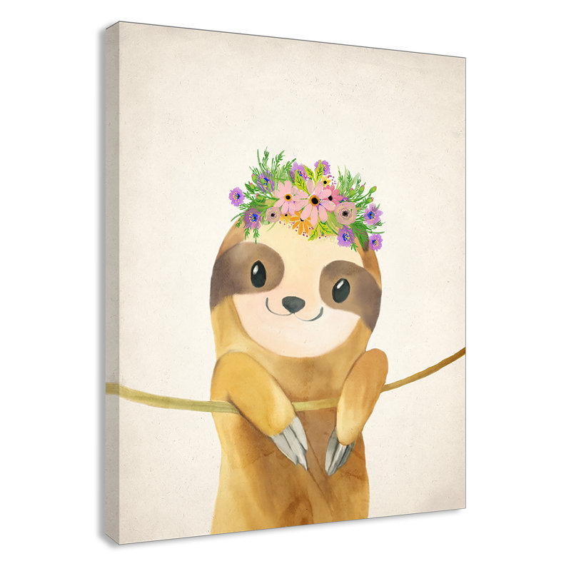 Sloth floral 1, H 14 po x l 11 po x P 1,5 po, Toile