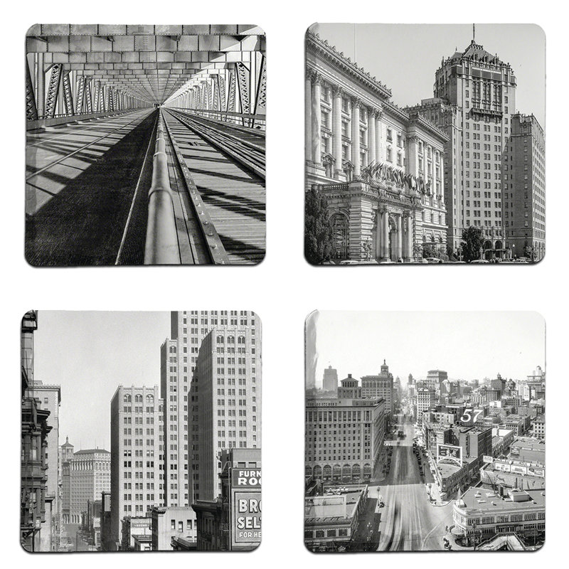 Historic San Francisco Stoneware Square 4 Piece Coaster Set
