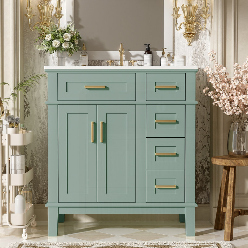 Meuble-lavabo 30 po avec lavabo en céramique, Vert clair