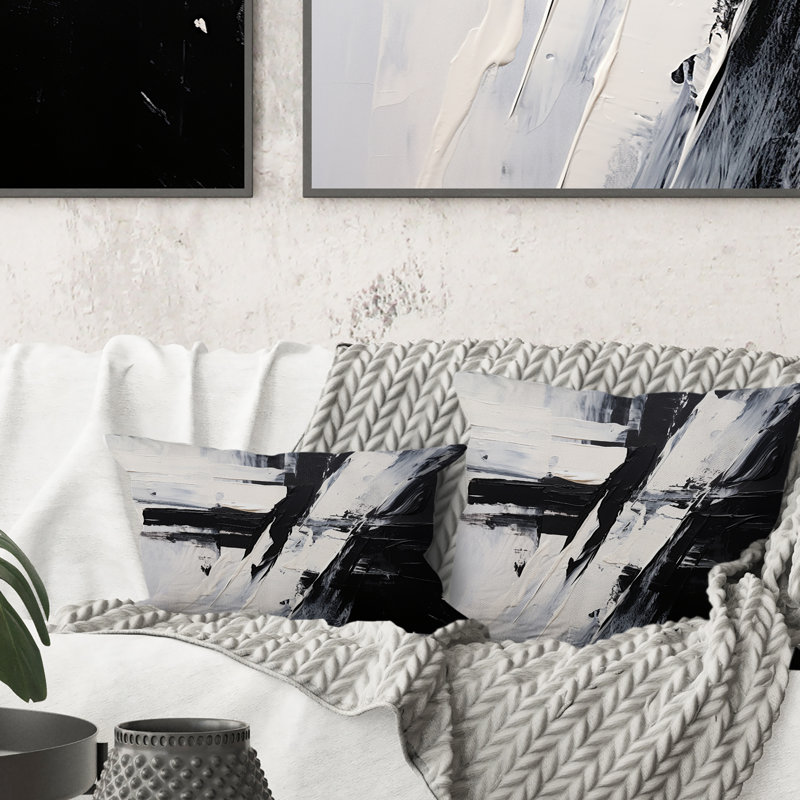 «Finding Balance Minimal» en noir et blanc - peinture abstraite imprimée, coussin décoratif, 16" x 16"