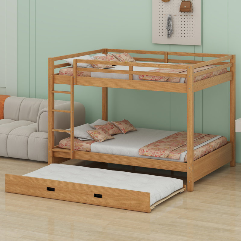 Wood Bunk Bed With Ladder And Trundle, Wood