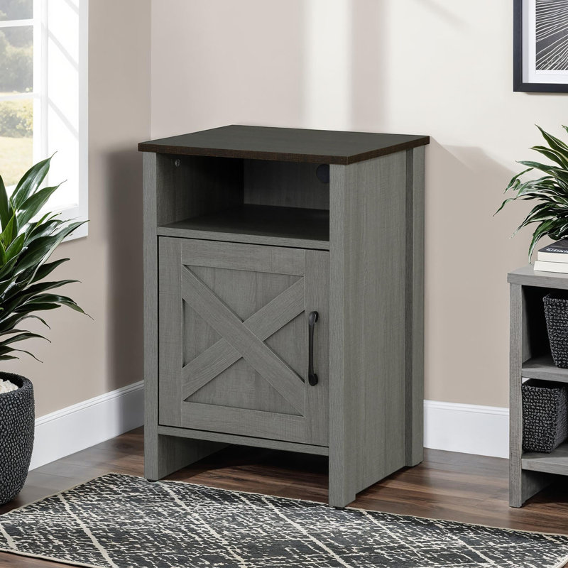 Table d'appoint rustique 1pc avec motif bicolore brun et gris, poignée en métal, sur tiroir, 14 profondeurs, 16 largeurs, 23 hauteurs, pour un espace de vie principal au fini, pouces de tiroir larges, profonds, hauts, zone appropriée