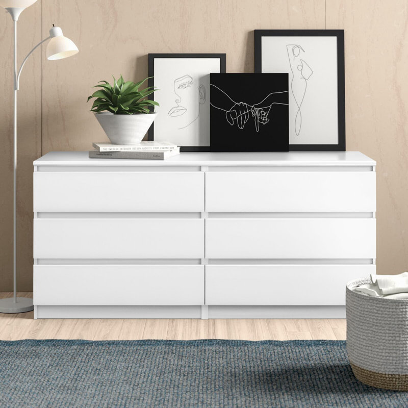 Commode double 6 tiroirs l 55,19 po, Blanc