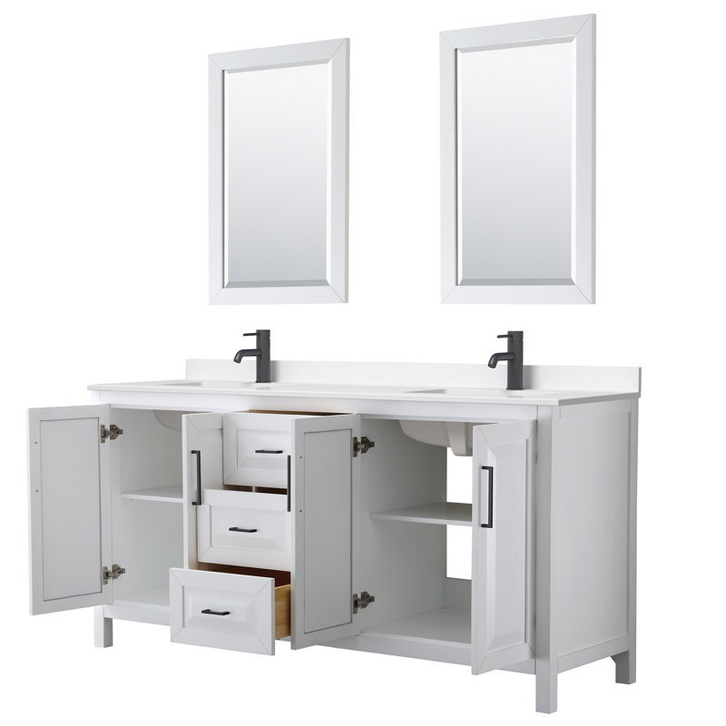 Daria 72'' W Vanity, Matte Black, White, White Quartz
