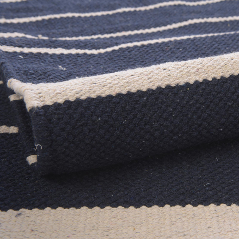 Tapis uni / rayé bleu marine Gwin, Rectangle 6 pi x 9 pi