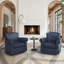 Opal Wingback Genuine Leather Swivel Chair (Set Of 2), Rolled Arm Accent Chairs With Solid Wood Base-2057150161