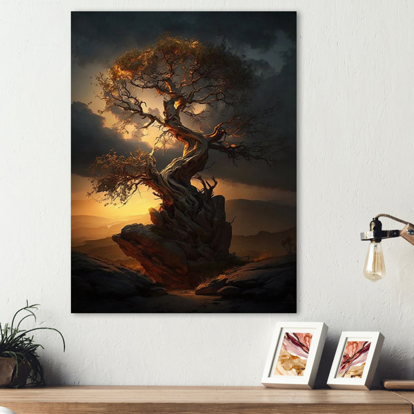 Red Barrel Studio® Bonsai Tree At Sunset On Metal Print 