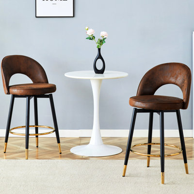 360 chaises de bar rotatives en tissu brun avec 2 pieds en métal noir. Convient au bureau à domicile et à la terrasse - Fonction de confort