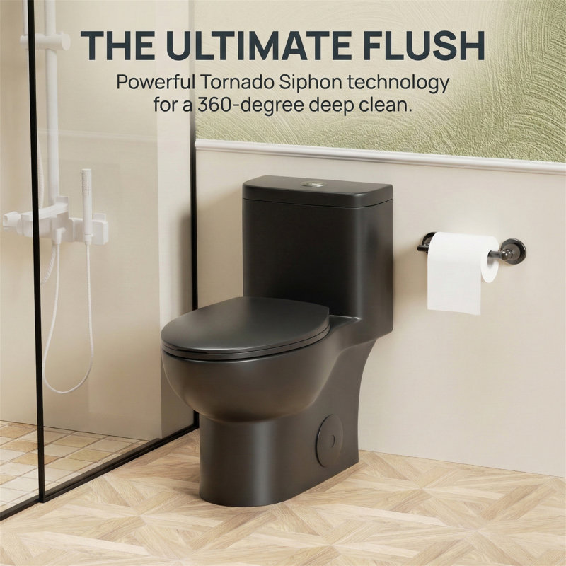 Tornado Flush One-Piece Toilet, 1.1/1.6 GPF Dual Flush Siphonic S-Trap 12", Rimless Bowl with Soft Closing Seat, WaterSense & CUPC Certified