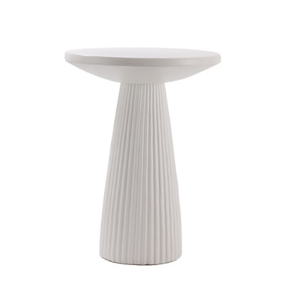 White Fluted Pedestal Side Table, Modern Accent For Living Room, Patio, And Entryway, Weather-Resistant Indoor Outdoor End Table