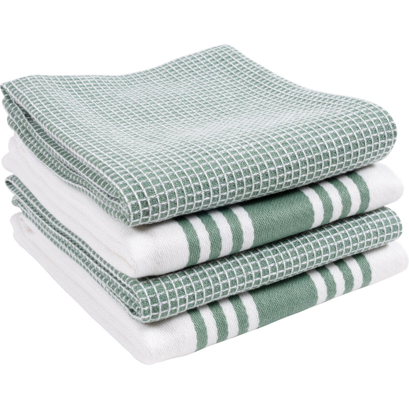 Cotton Stripe Waffle Dish Towel Kitchen Towel, Sage