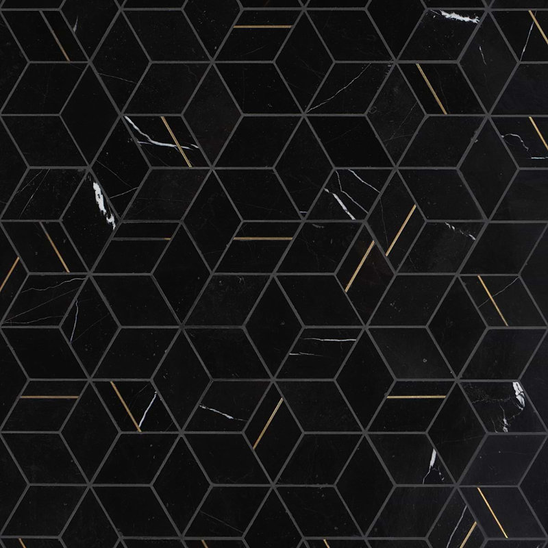 Morgana Polished Marble And Brass Mosaic, Nero