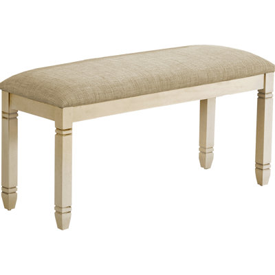 Banc rembourré rectangulaire de 41 po avec sens de la mode - beige, bois massif blanc antique pour la salle à manger, la chambre à coucher, le revêtement du salon du vestibule, la cuisine,