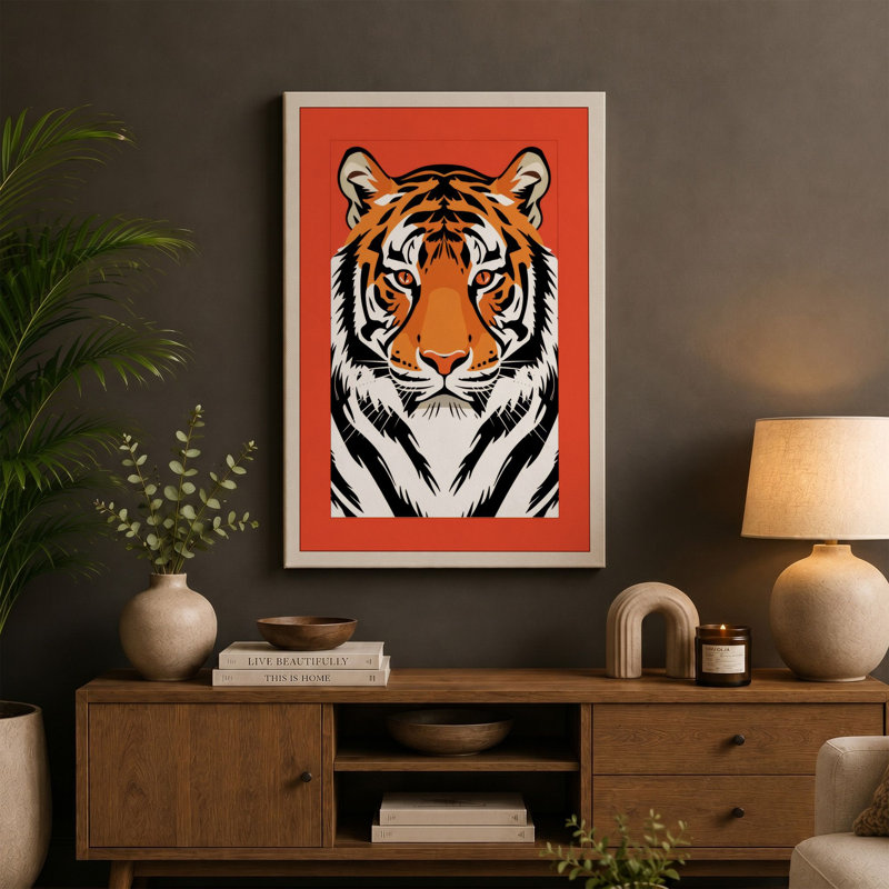 Tiger Bold Geometric - Wrapped Canvas, 30x20 - 76.2 x 50.8 cm, Cream Border