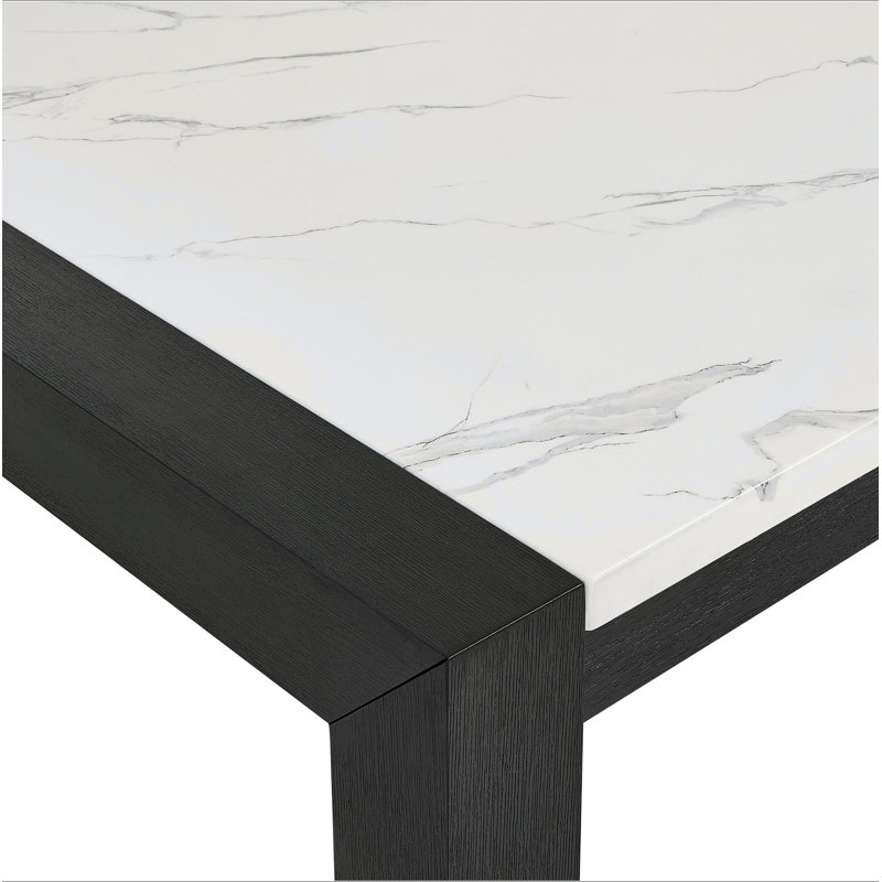 6 pièces ensemble de salle à manger de style contemporain blanc faux marbre table rectangulaire à dossier plein chaises rembourrées gris clair mobilier de salle à manger finition bois noir