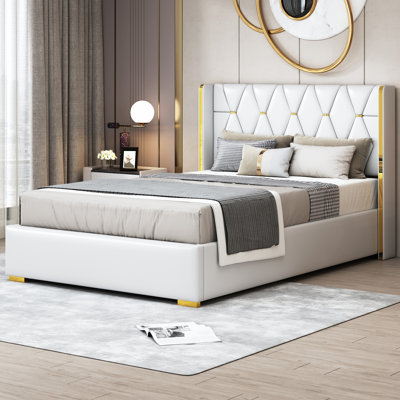 Lajace Upholstered Platform Bed with Metal Strips,ï¼Platform Bed,Bed Frame -  Everly Quinn, 76ADC7F5F1E742549B87B4C89E0A04EB