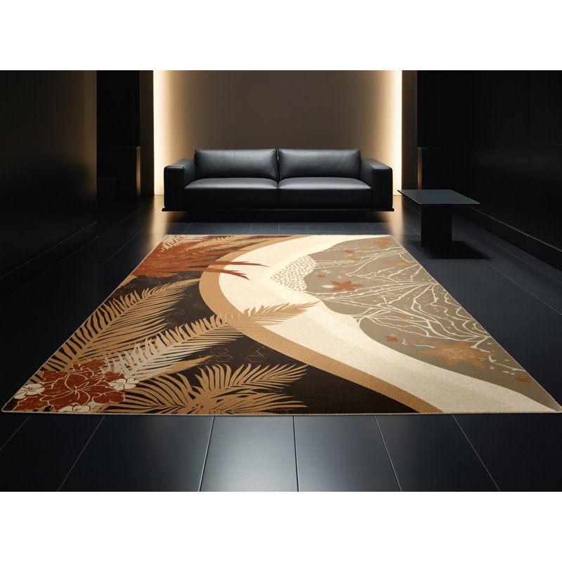 Tapis marocain doux et moelleux à motif d'inspiration mondiale en brun et beige, 8 x 10