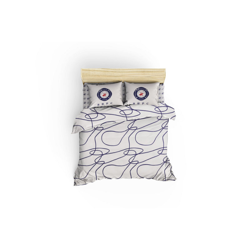 Ensemble de housse de couette 100% coton blanc / bleu, Housse de couette double TG + 3 pièces supplémen