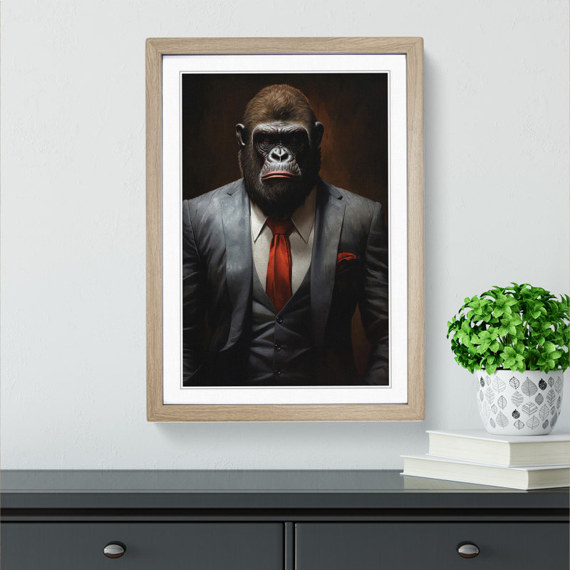 Gorilla in a Suit Painting No.6 - Framed Print, 34cm H x 25cm W x 2cm D, Oak