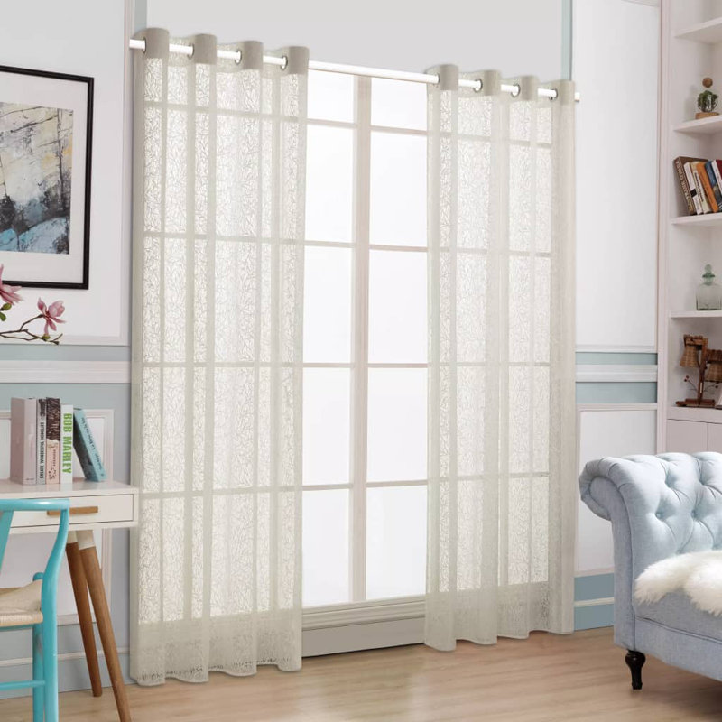 Dowell Semi Sheer Curtain Pair, Branches Cream, Width 140cm x Drop 245cm