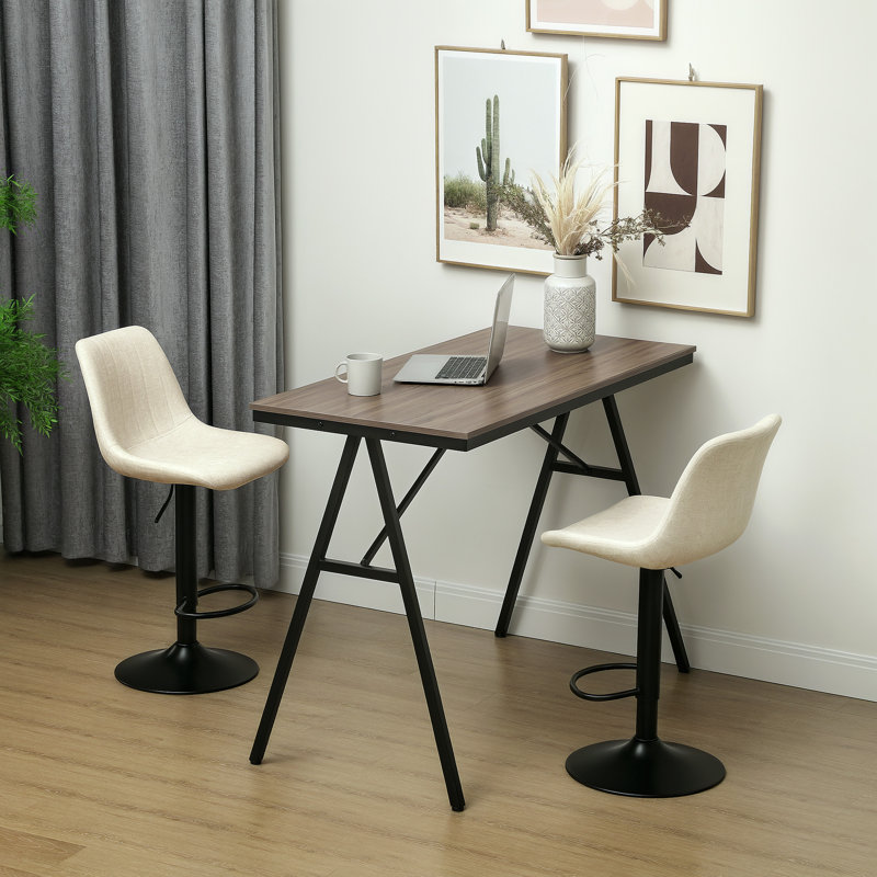 Styner Swivel Upholstered Adjustable Height Counter Stool with Metal Frame, Beige