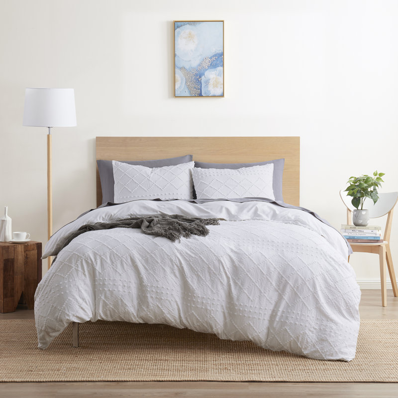 Ensemble de housse de couette Modern Boho, Housse de couette pour très grand lit et 2 très, Blanc
