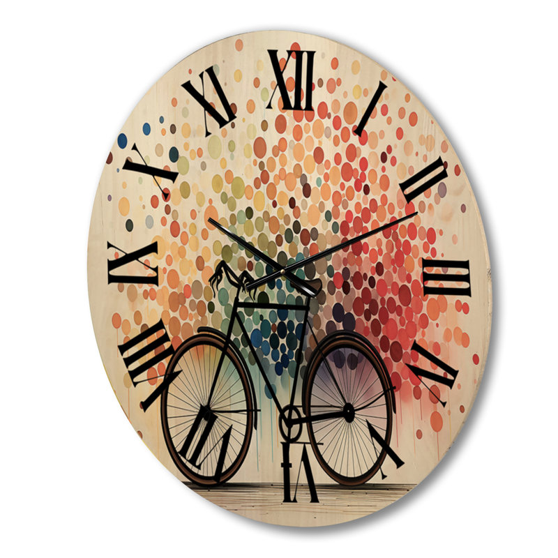 Horloge murale surdimensionnée en bicyclette avec pédales géométriques Pointillism II, Moyenne