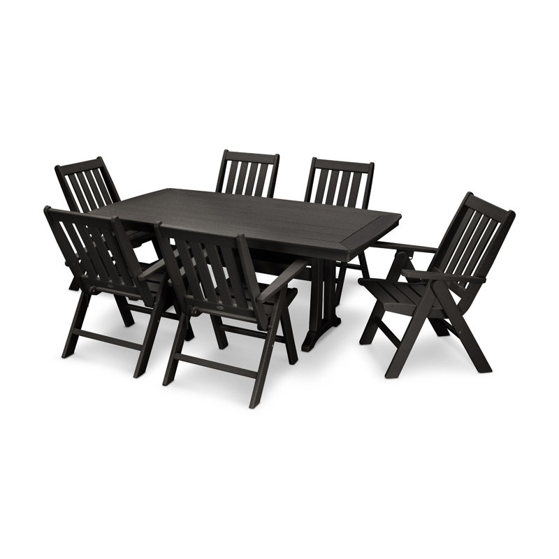 POLYWOOD Vineyard Folding Chair 7-Piece Dining Set with Trestle Legs, Black