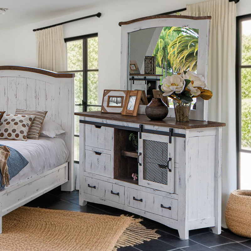 York 6 Drawer Combo Dresser with Mirror, White