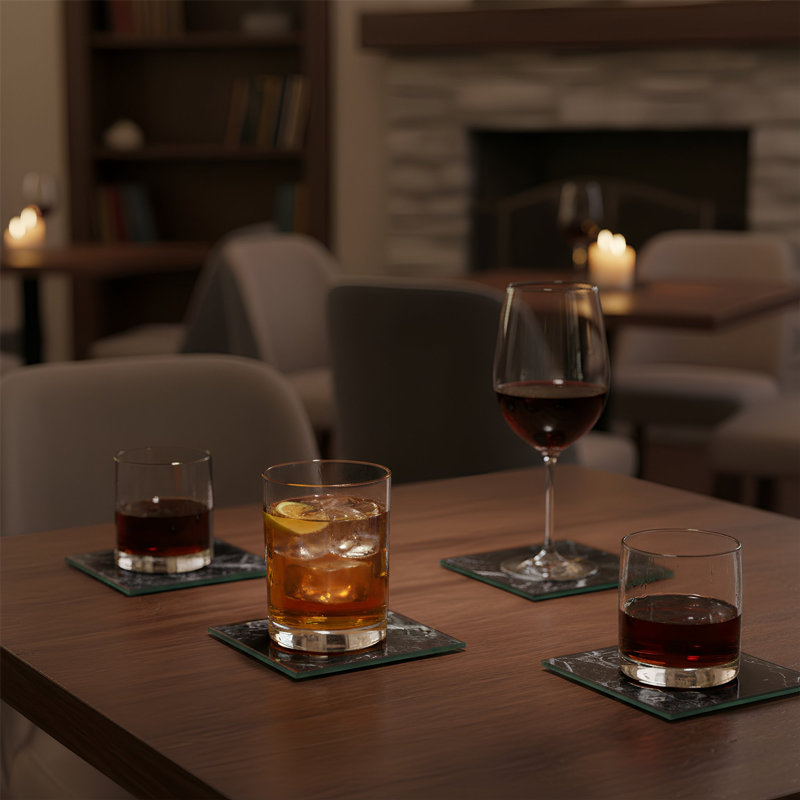 Harbour Housewares - 12pc Glass Placemats & Square Coasters Set, 30cm L x 20cm W, Black